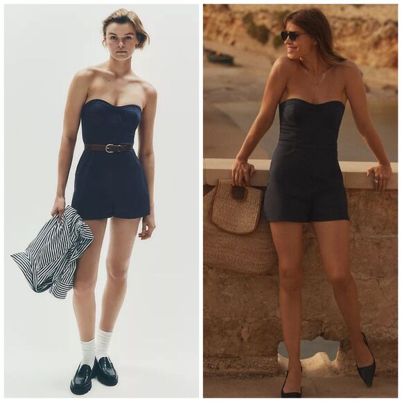 NEW Maeve Strapless Bustier Romper in Navy Blue - Picture 1 of 7